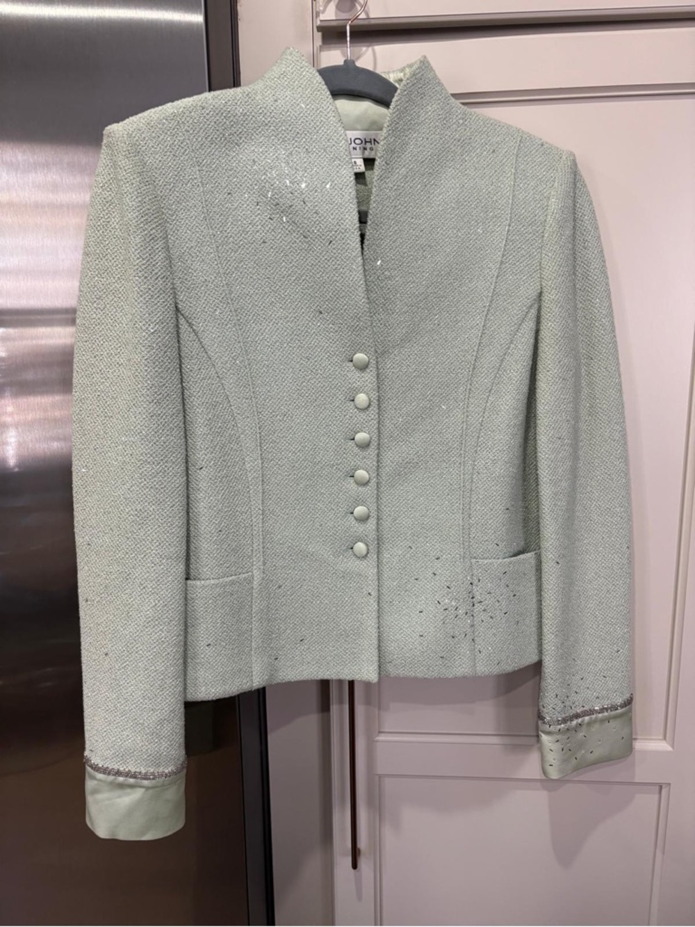 St. John Mint Green Textured Button-Front Blazer